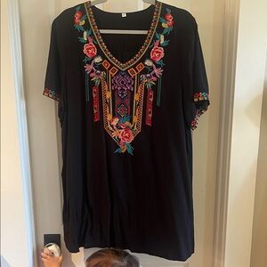 Unk Black Blouse with Colorful Embroidery